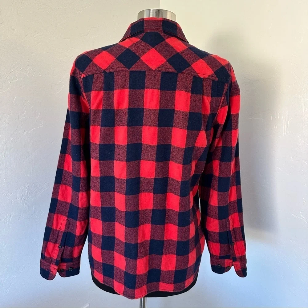 J. Crew Wool Blend Buffalo Check Navy Blue Red Plaid Shirt Shacket Size M